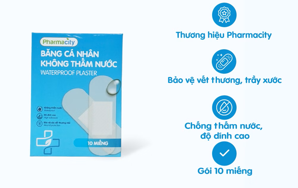 Băng cá nhân không thấm nước Pharmacity giúp bảo vệ vết thương hở