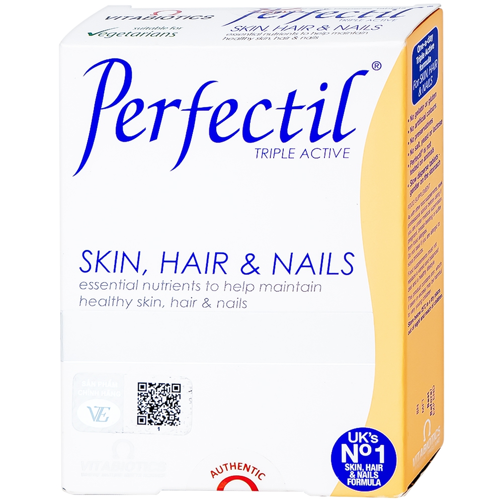 Thực phẩm bảo vệ sức khỏe Perfectil Vitabiotics bổ sung vi chất làm đẹp da, móng, tóc (2 vỉ x 15 viên)