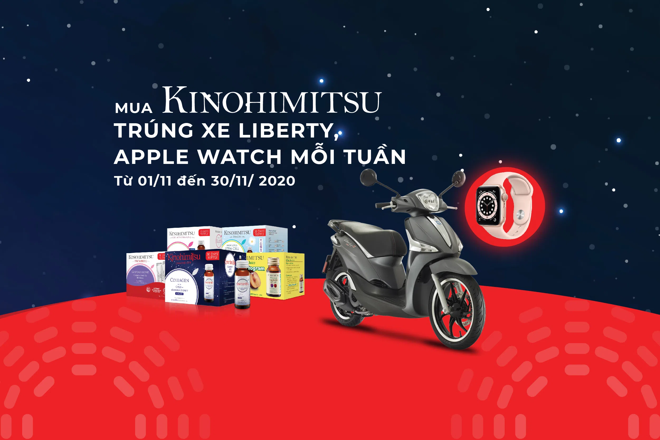 Trúng Xe Liberty và Apple Watch mỗi tuần cùng Kinohimitsu