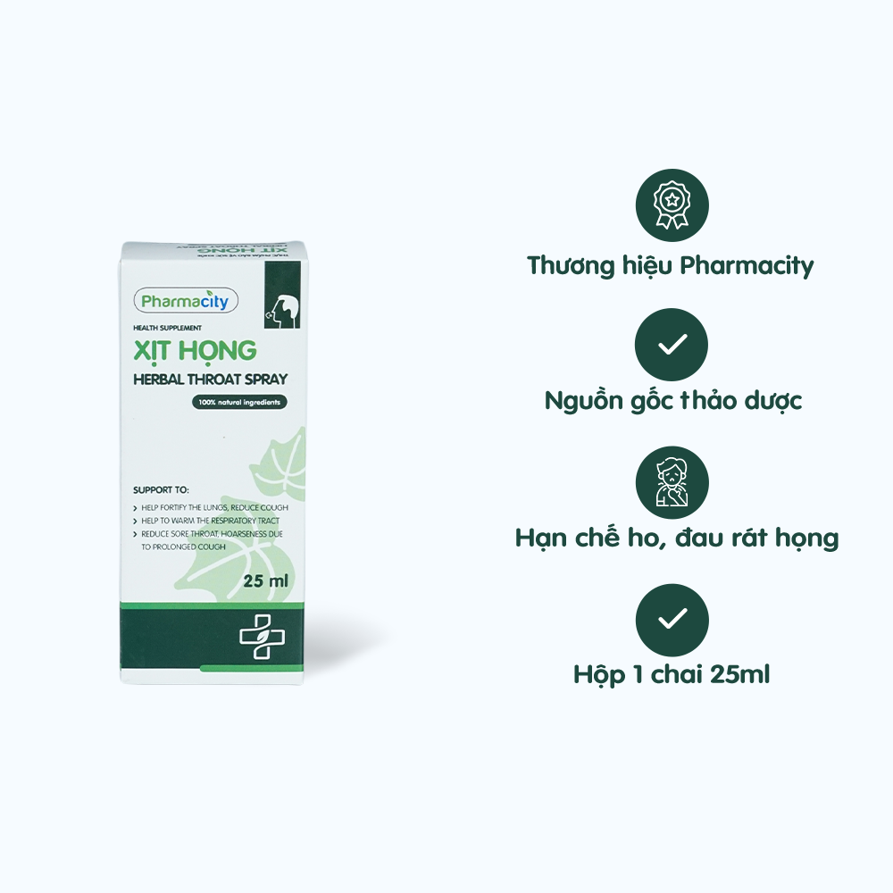 Xịt họng thảo dược Pharmacity Herbal Throat Spray giảm đau họng và ho 