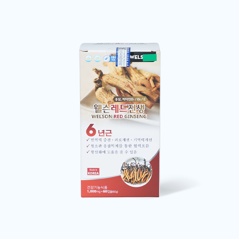 Viên uống hồng sâm Welson Red Ginseng hỗ trợ bồi bổ sức khỏe (Lọ 60 viên)