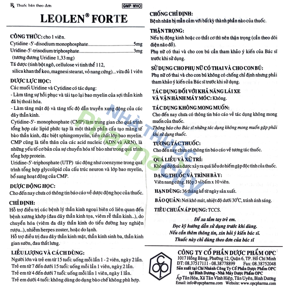 Viên nang Leolen Forte điều trị bệnh lý đau dây thần kinh nguyên nhân nhác nhau (3 vỉ x 10 viên)