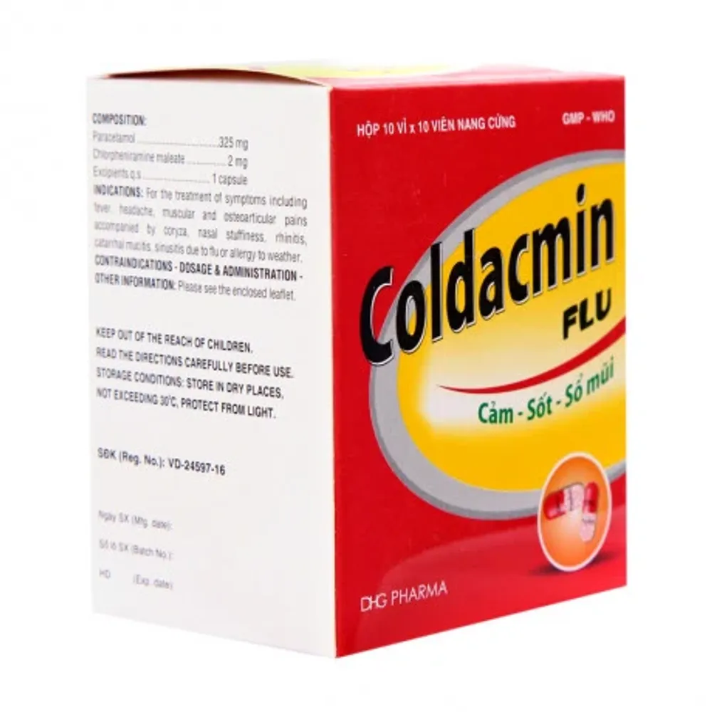 Viên nang Coldacmin Flu trị các triệu chứng ho cảm thông thường (10 vỉ ...