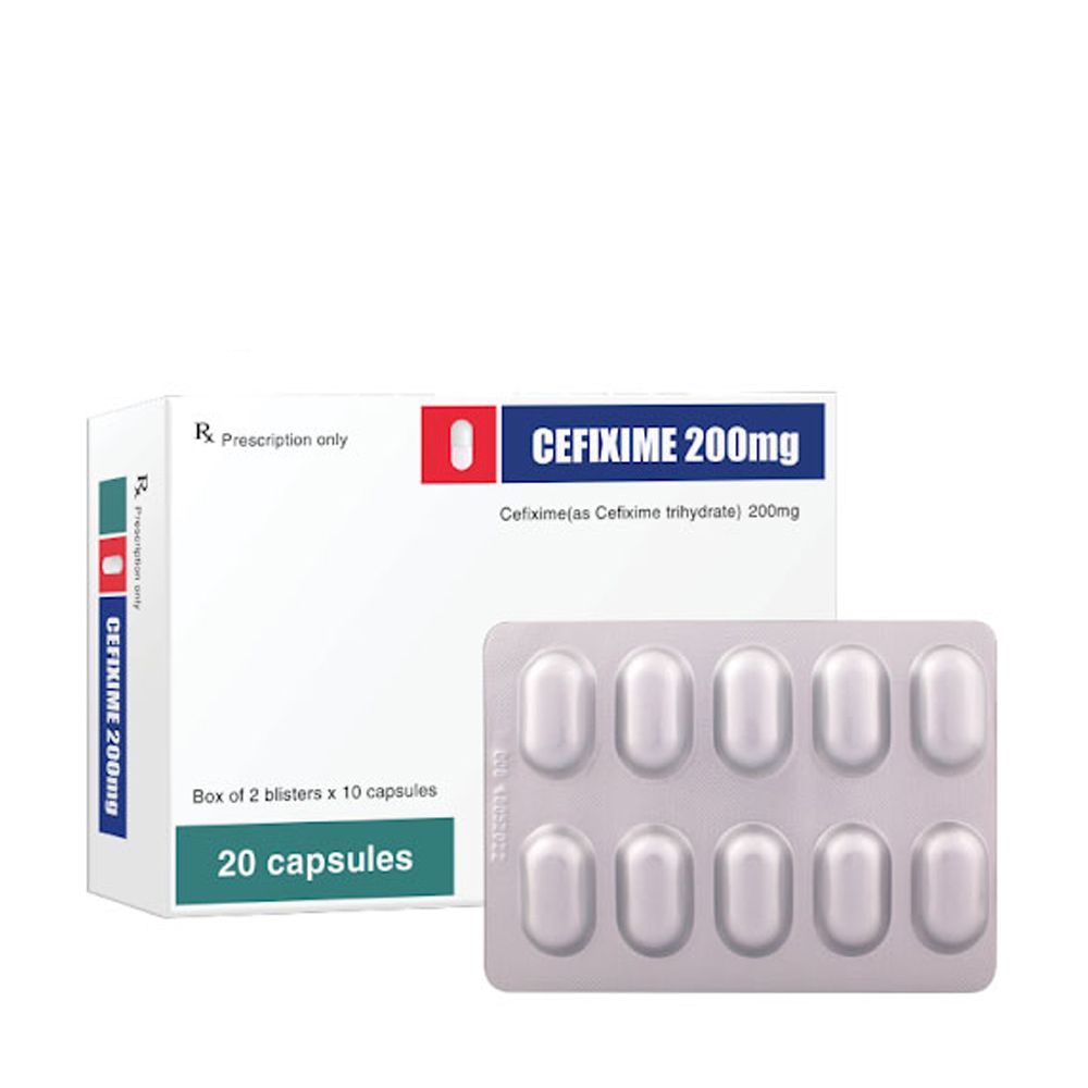 Viên nén Cefixime 200mg T.V pharm kháng sinh điều trị nhiễm khuẩn (2 vỉ x 10 viên)