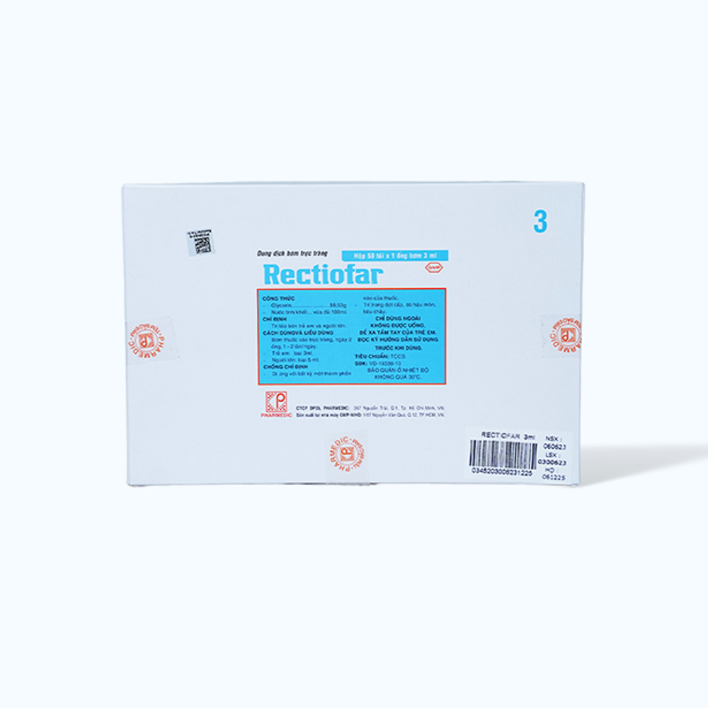 Rectofar Dung dịch bơm trực tràng Rectiofar Trẻ em trị táo bón (50 ống x 3ml)