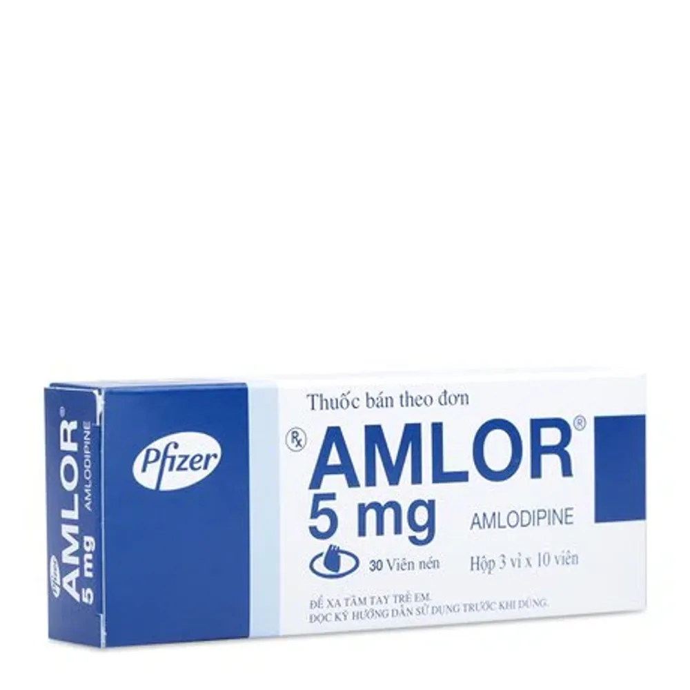 Viên nén Amlor Tab 5mg điều trị tăng huyết áp, đau thắt ngực (3 vỉ x 10 viên)