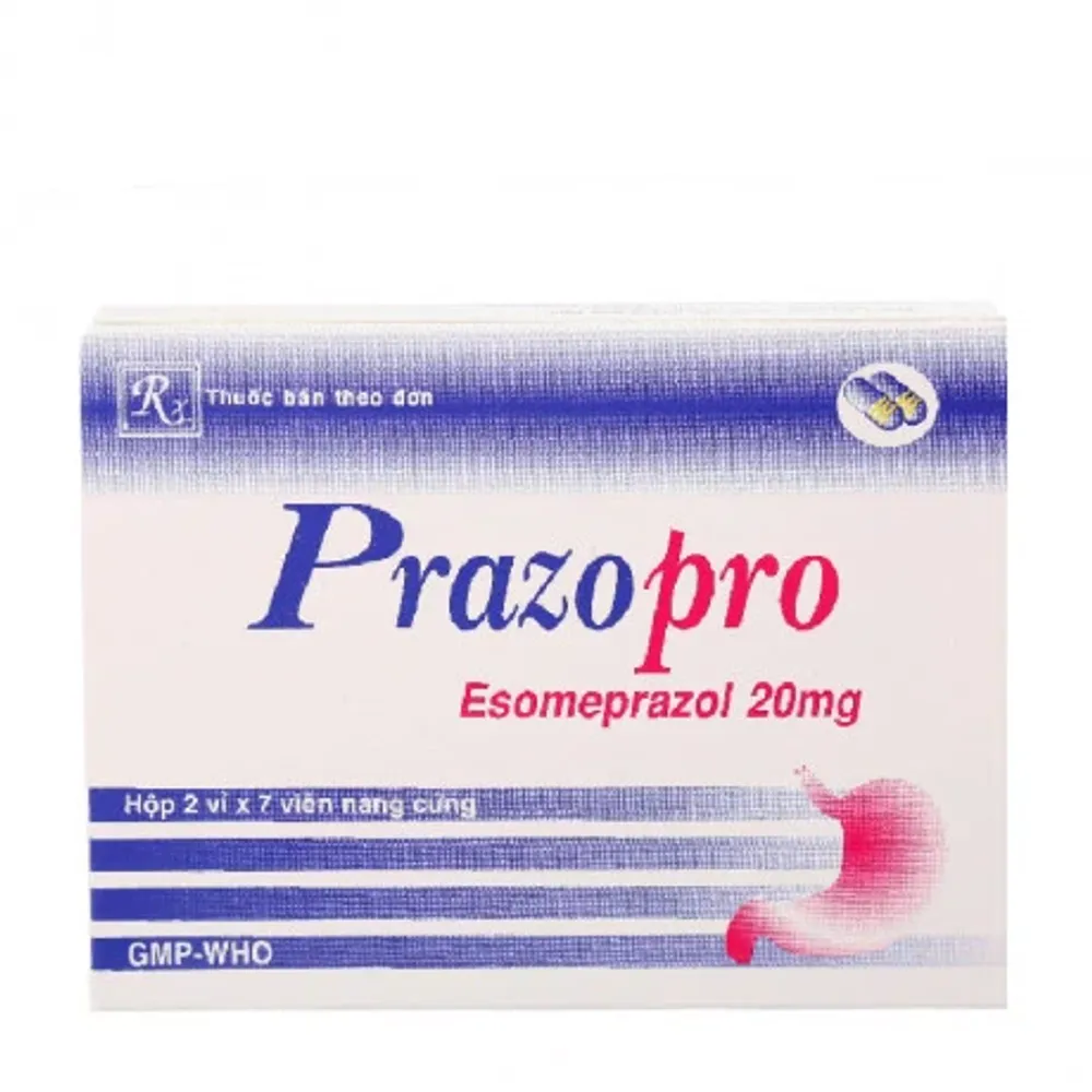 Viên nang Prazopro 20mg trị loét dạ dày tá tràng, viêm thực quản trào ngược (2 vỉ x 7 viên)