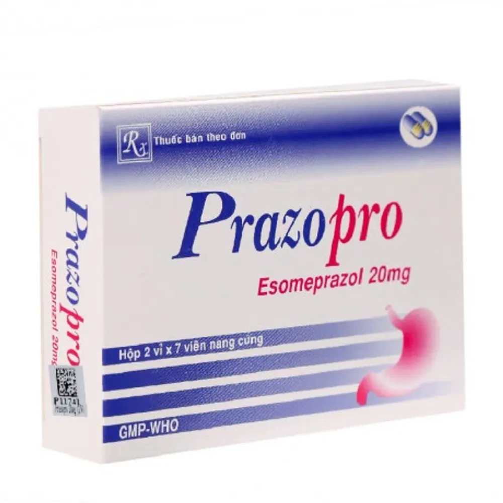 Viên nang Prazopro 20mg trị loét dạ dày tá tràng, viêm thực quản trào ngược (2 vỉ x 7 viên)