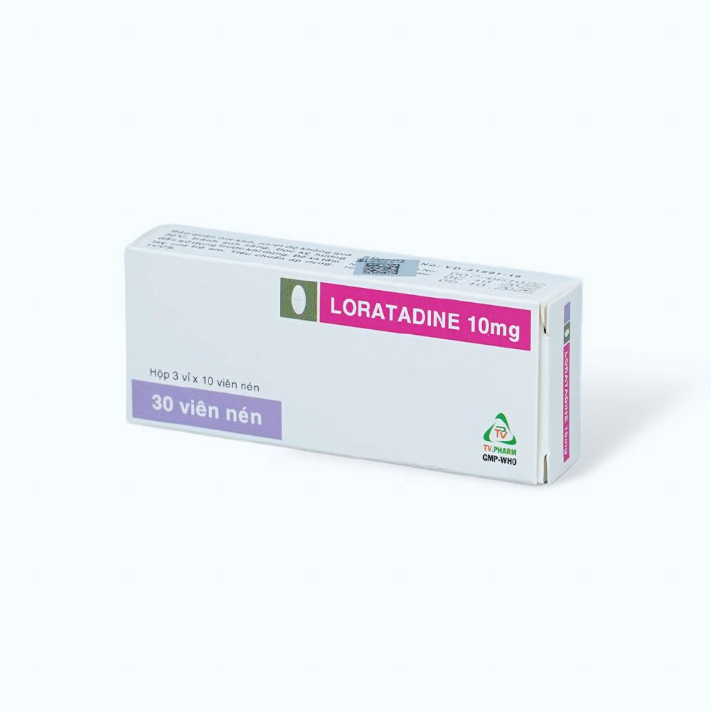 Viên nén Loratadin 10mg TV.Pharm trị viêm mũi dị ứng, mày đay, ngứa (3 vỉ x 10 viên)