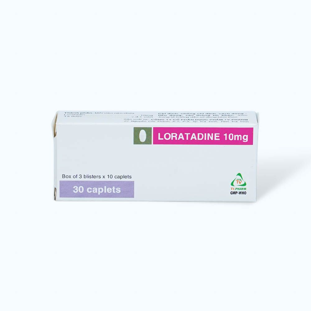 Viên nén Loratadin 10mg TV.Pharm trị viêm mũi dị ứng, mày đay, ngứa (3 vỉ x 10 viên)