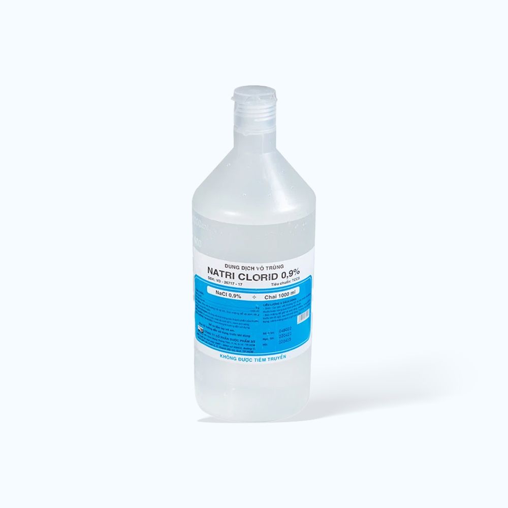 Nước muối Natri clorid 0.9% 3/2 dùng súc miệng và rửa vết thương (chai 1000ml)