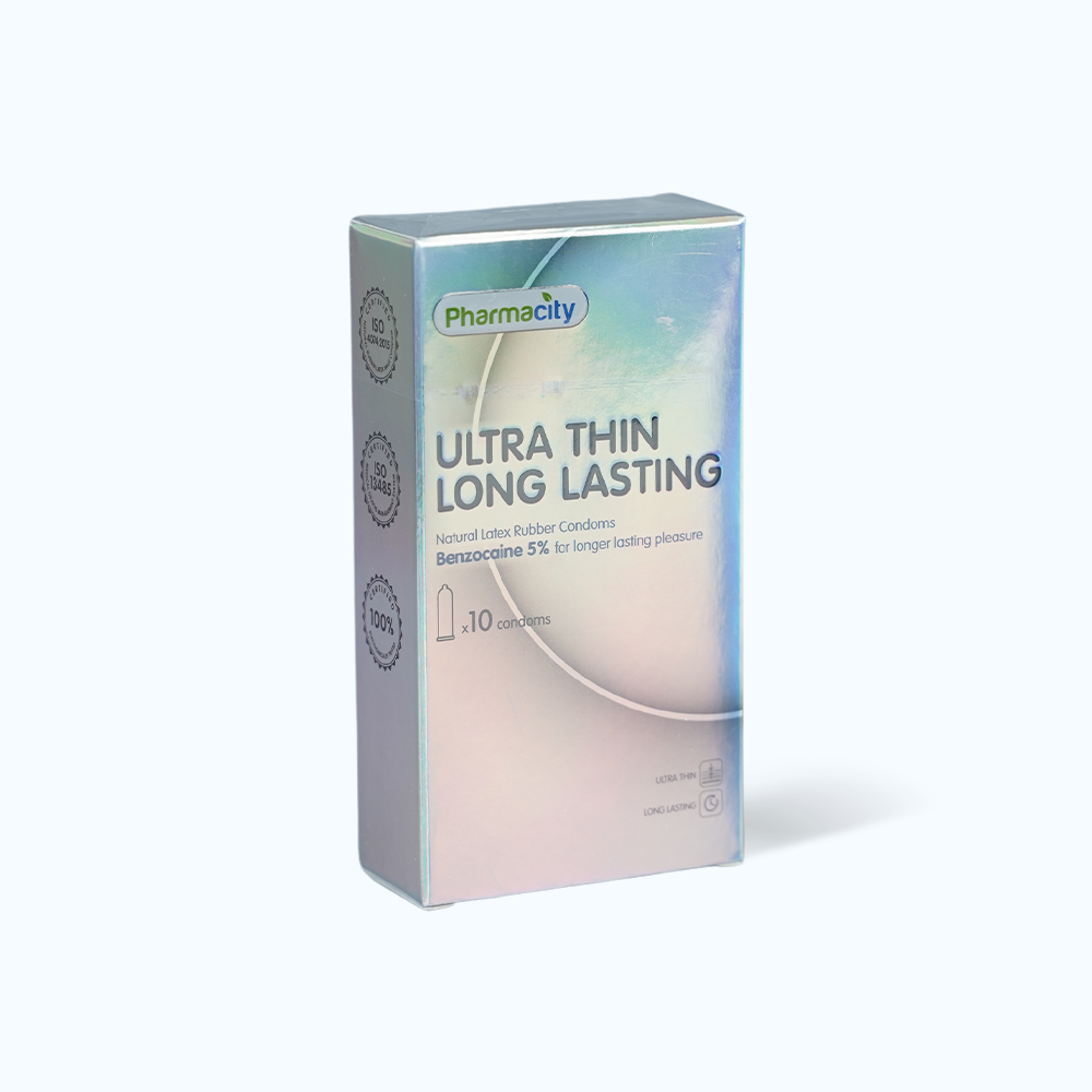 Bao cao su siêu mỏng kéo dài thời gian yêu Pharmacity Ultra thin Long Lasting N (Hộp/10 cái)