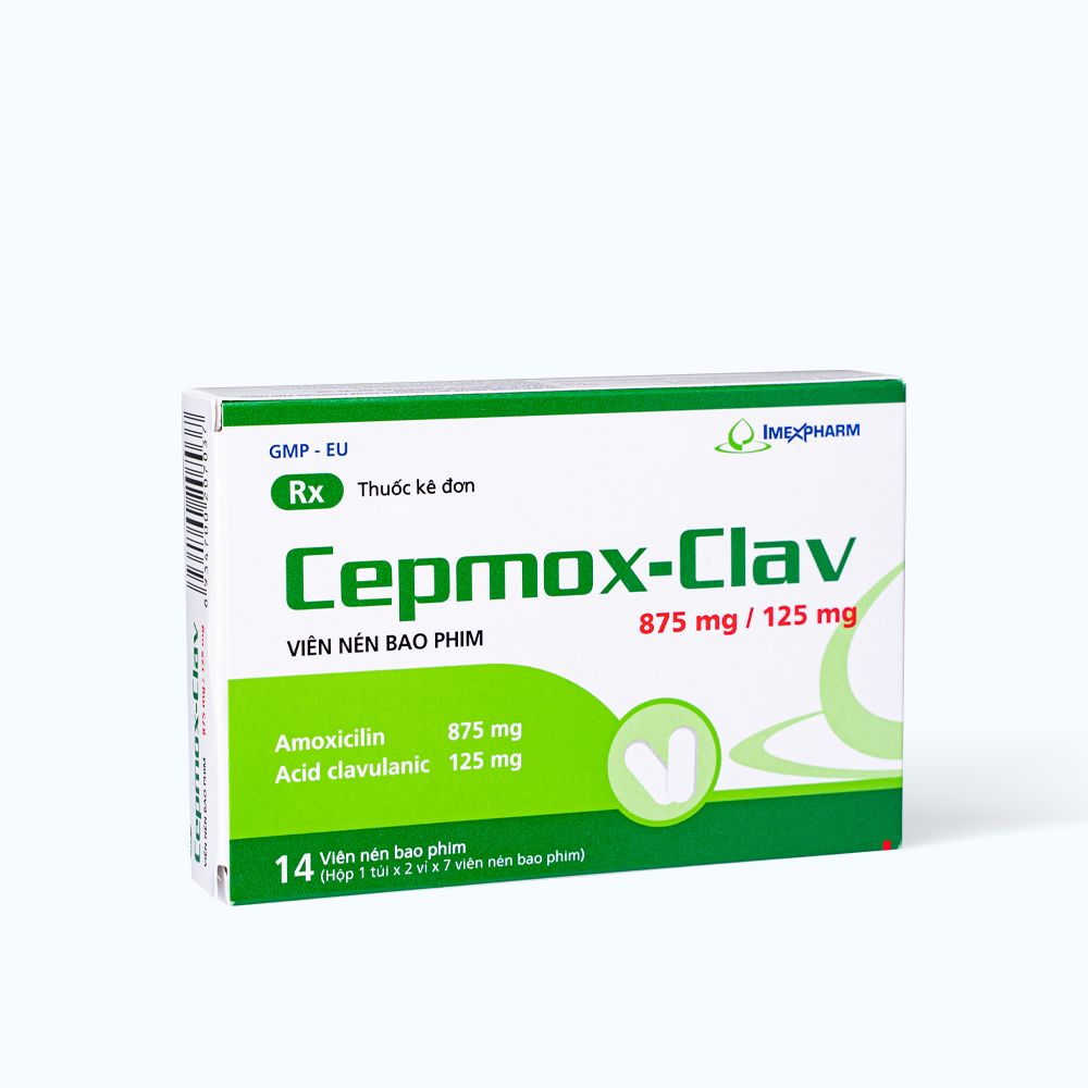 Viên nén Cepmox-Clav 875mg/125mg điều trị nhiễm khuẩn (2 vỉ x 7 viên)