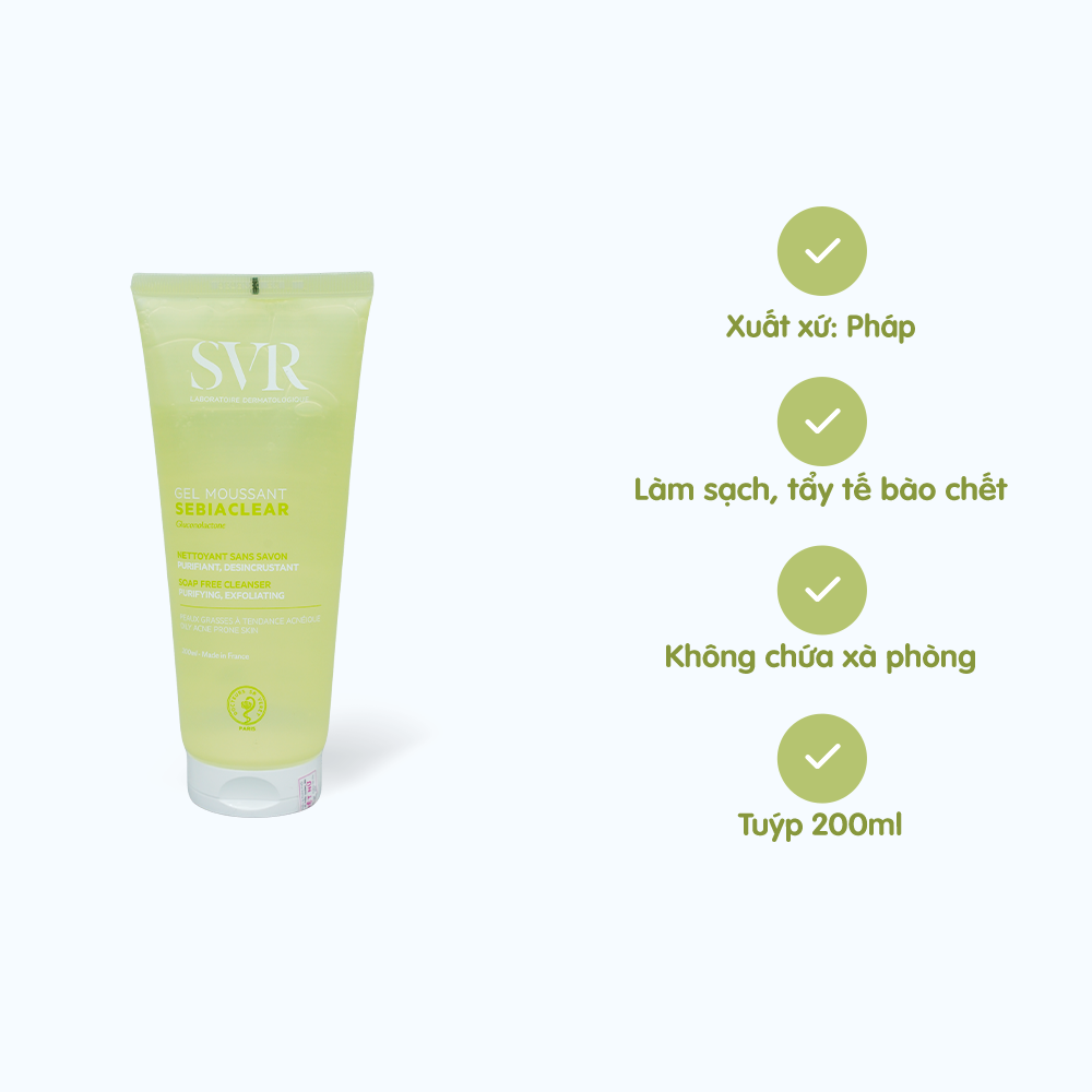 Gel rửa mặt SVR Sebiaclear Gel Moussant không chứa xà phòng (Chai 200ml)