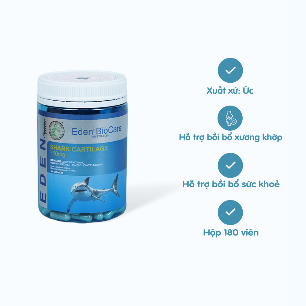 Viên uống Eden BioCare Shark Cartilage hỗ trợ bồi bổ xương khớp (Hộp 180 viên)