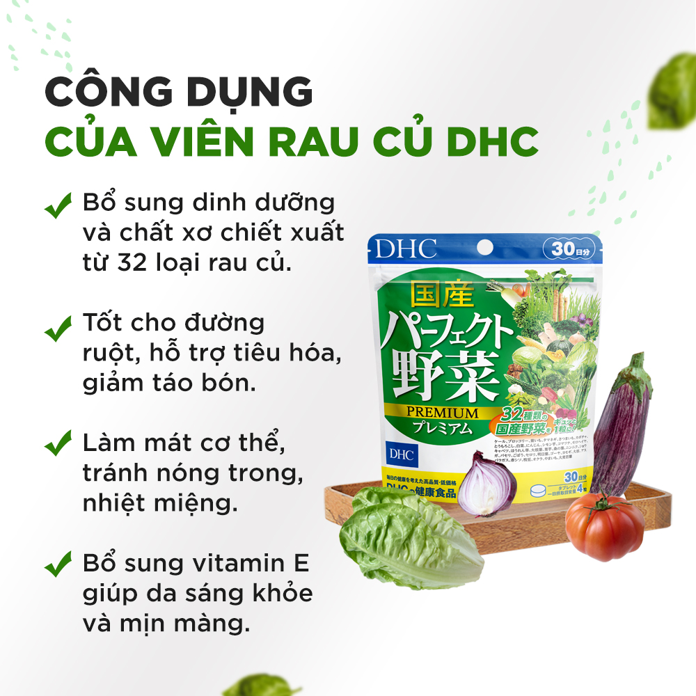 Viên uống rau củ DHC Perfect Vegetable Premium Japanese Harvest 30day (Gói 120 viên)