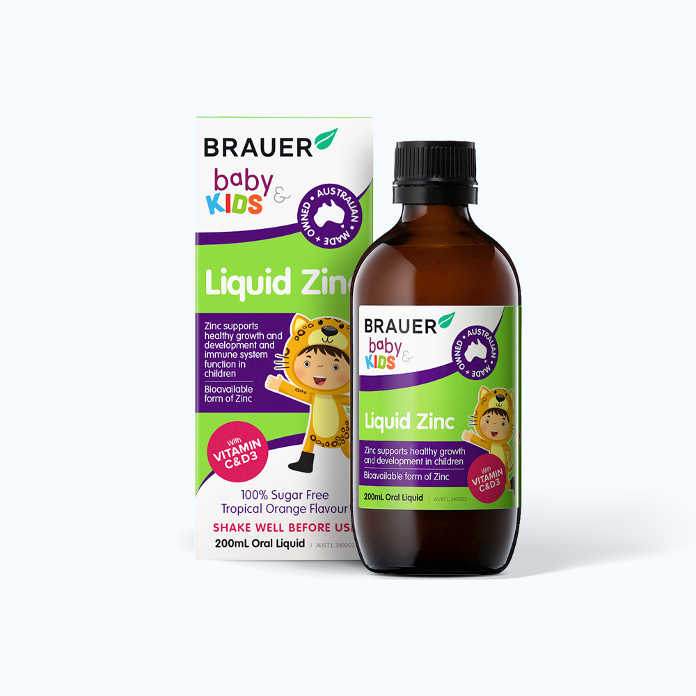 Siro BRAUER Baby & Kids Liquid Zinc bổ sung kẽm, tăng sức đề kháng cho trẻ (Chai 200ml)