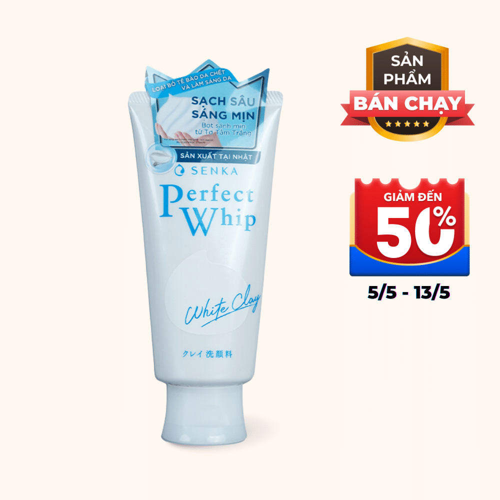 Sữa Rửa Mặt SENKA Perfect White Clay Đất Sét Trắng Hỗ Trợ Làm Đều Màu Da (Tuýp 120g)