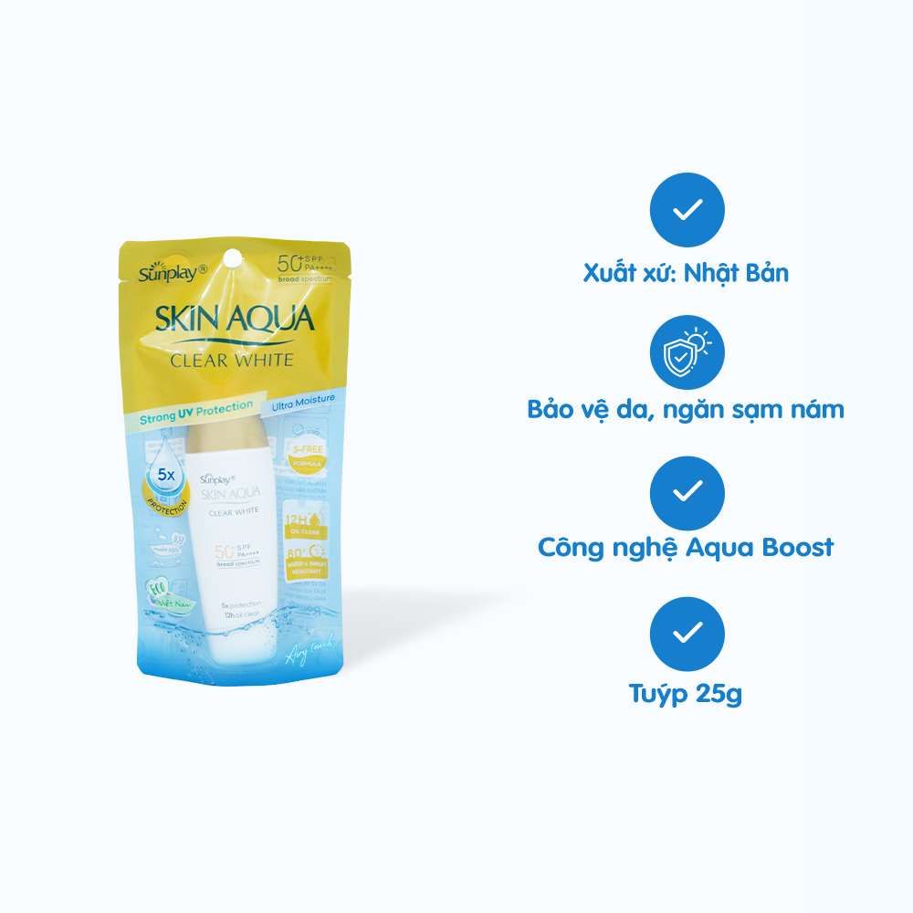 Sữa chống nắng Sunplay Skin Aqua Clear White Dưỡng Da Sáng Mịn SPF50+/ PA++++ (Chai 25g)