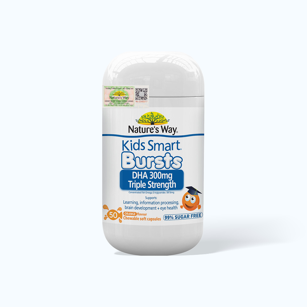 Viên nhai Nature’s Way Kids Smart DHA 300mg hỗ trợ phát triển não bộ (Chai 50 Viên)