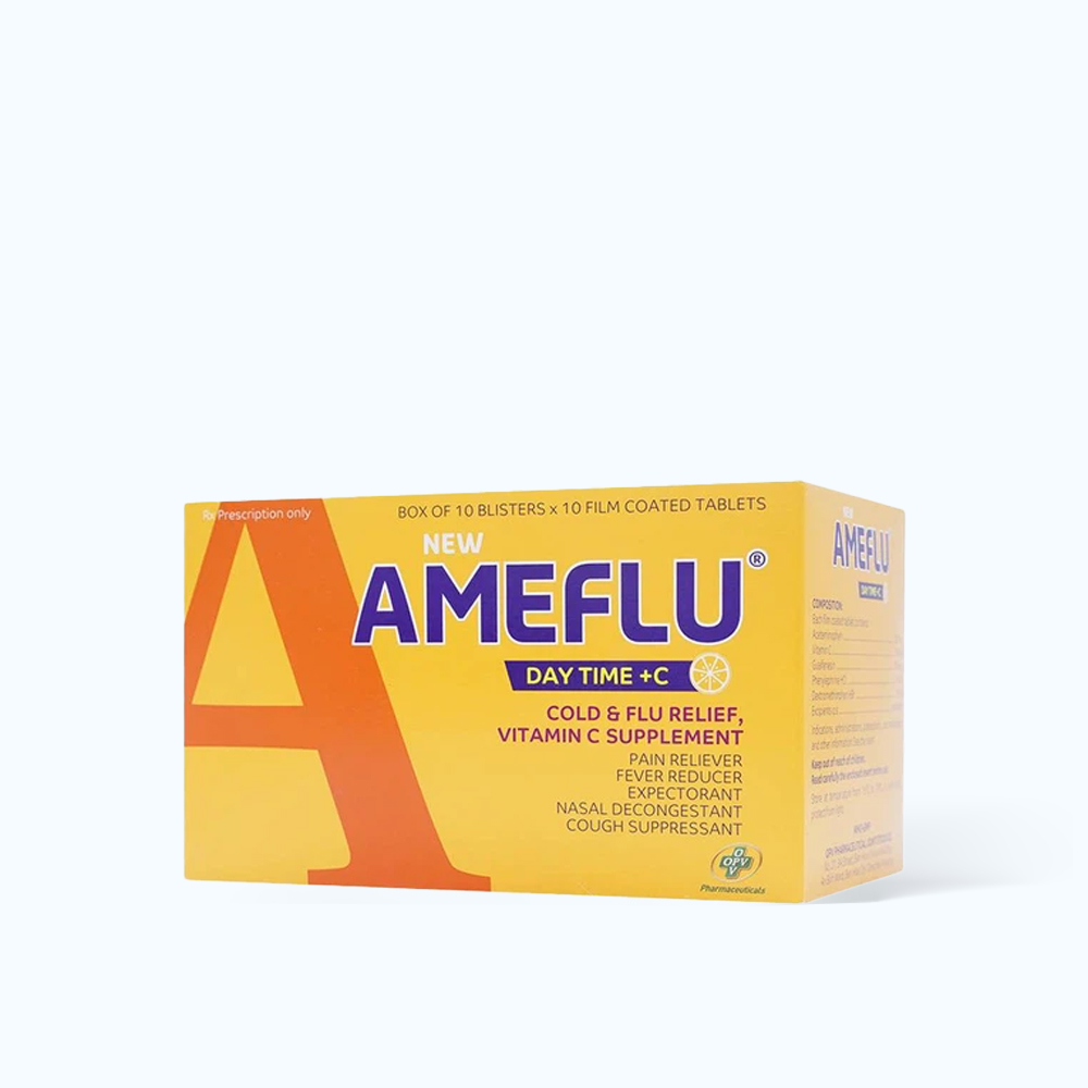 Viên nén Ameflu ban ngay + Vita C trị các triệu chứng ho cảm thông ...