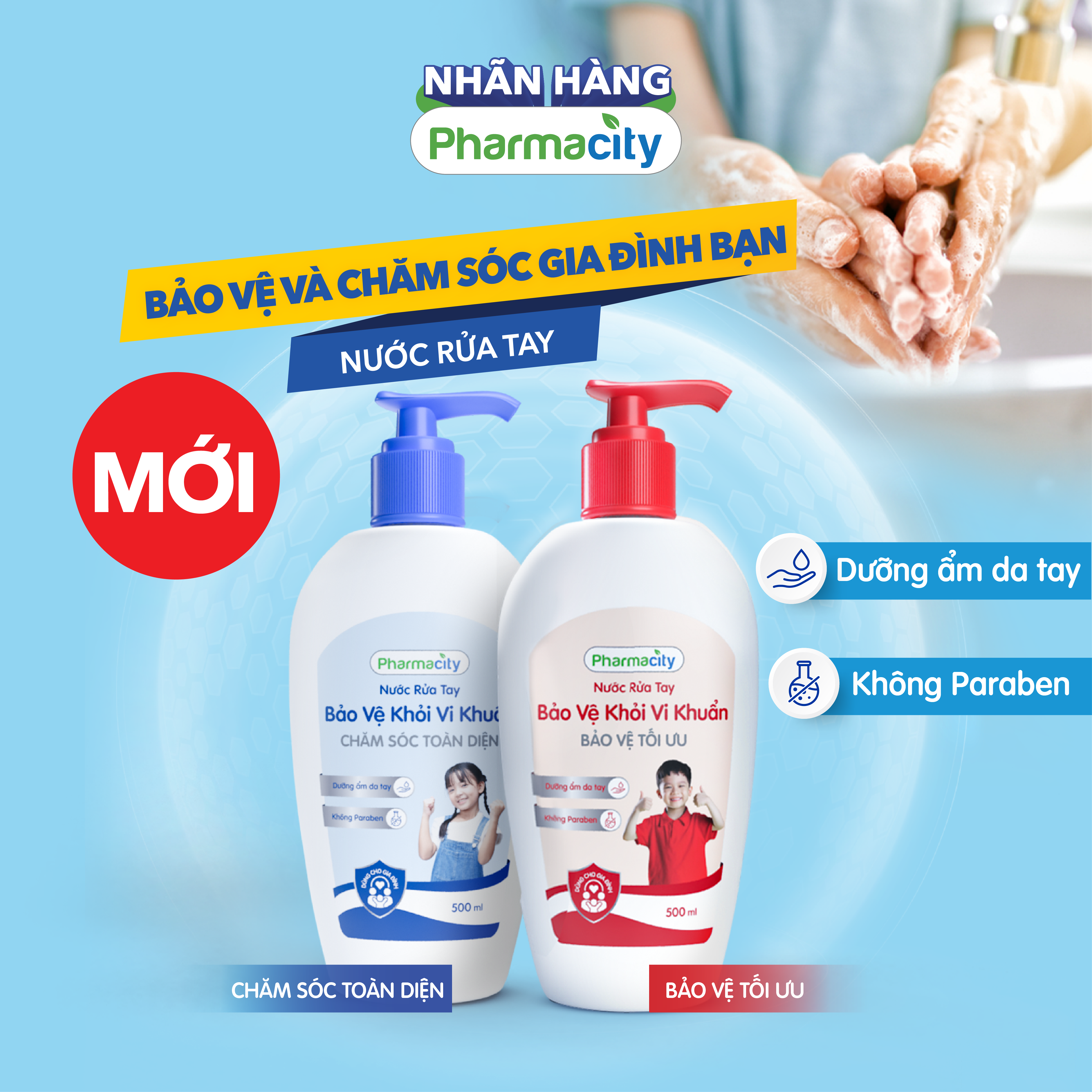 Nước rửa tay Pharmacity bảo vệ tối ưu (Chai 500ml) - New