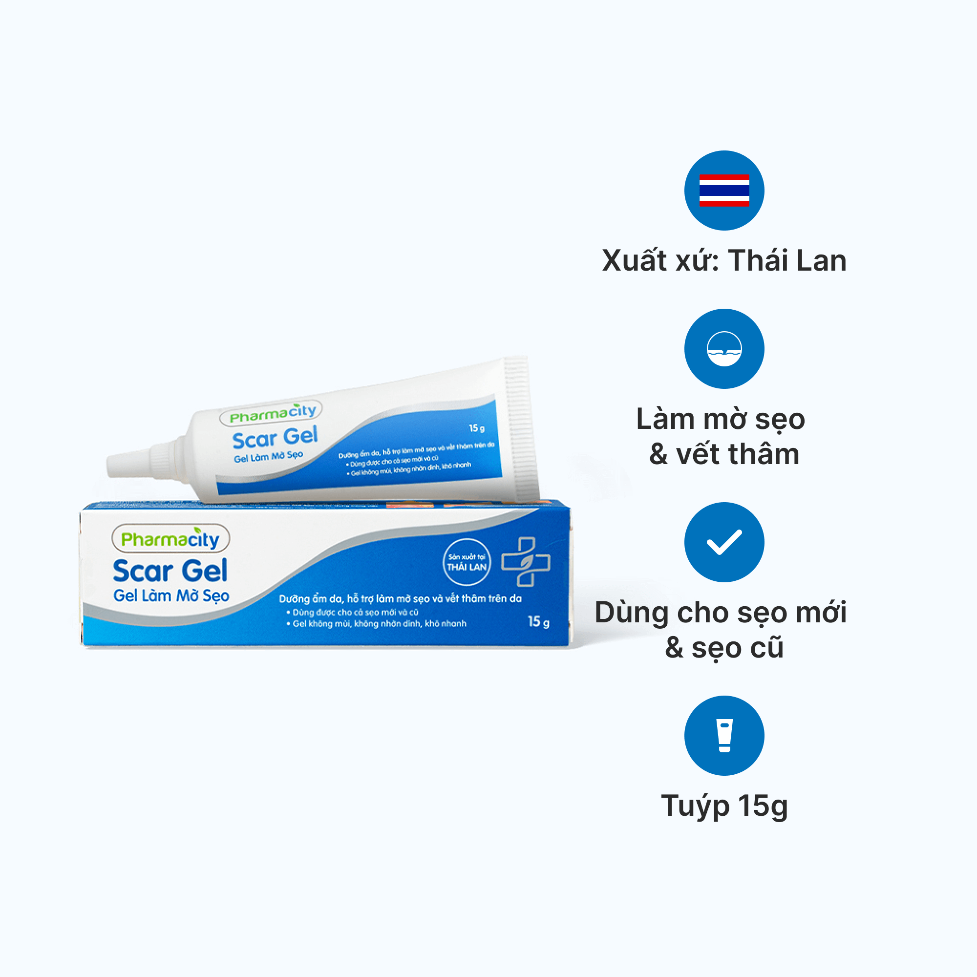 Gel làm mờ sẹo Pharmacity Scar Gel (Tuýp 15g)