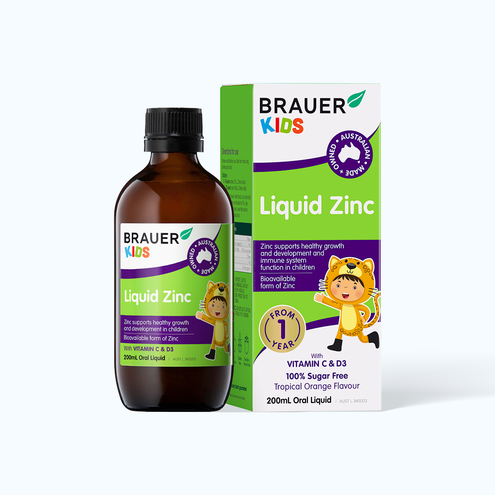 Siro BRAUER Baby & Kids Liquid Zinc bổ sung kẽm, tăng sức đề kháng cho trẻ (Chai 200ml)