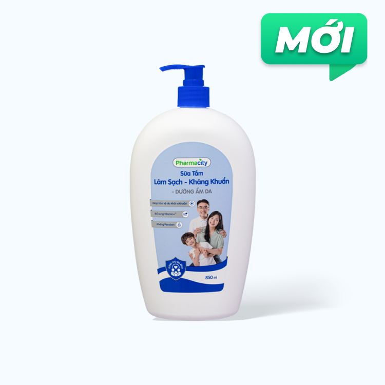 Sữa tắm Pharmacity Làm Sạch, Kháng Khuẩn – Dưỡng ẩm da (Chai 850ml)