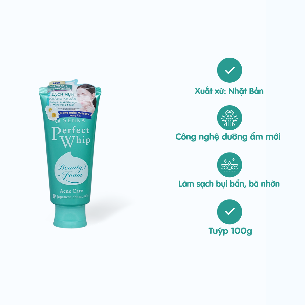 Sữa Rửa Mặt Tạo Bọt SENKA Perfect Whip Acne Care Dành Cho Da Mụn (Tuýp 100g)