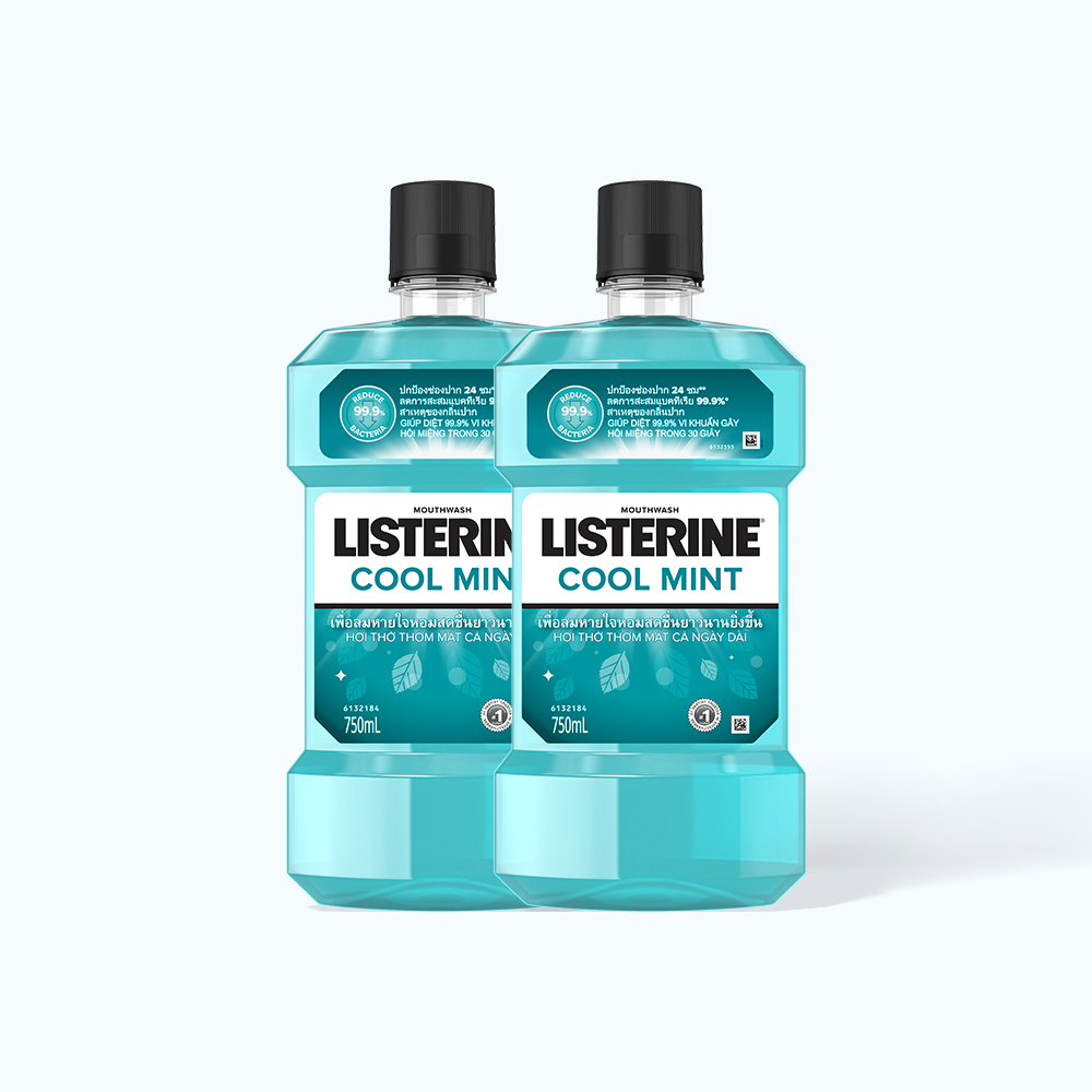 Bộ Đôi Nước Súc Miệng LISTERINE Cool Mint Hơi Thở Thơm Mát (Bộ 2 chai x 750ml)