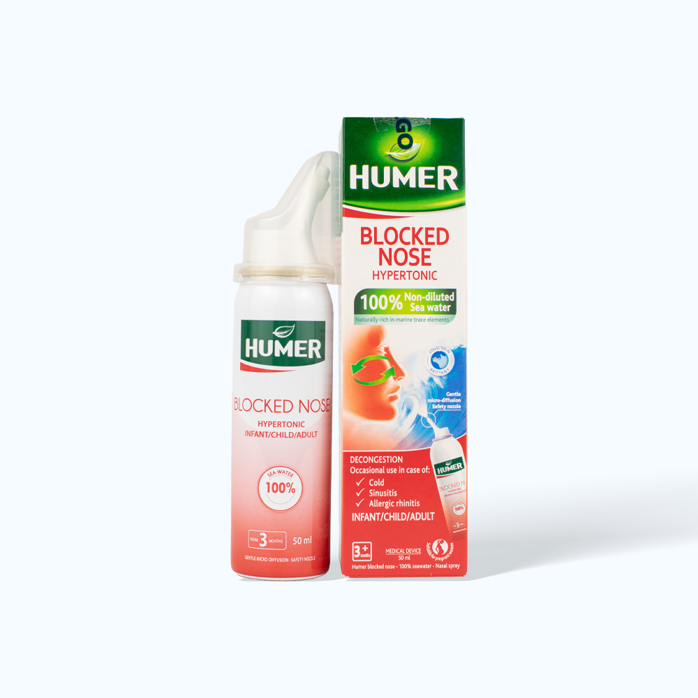 Dung dịch xịt mũi  HUMER Blocked Nose hỗ trợ điều trị cảm lạnh, viêm xoang, viêm mũi dị ứng (50ml)