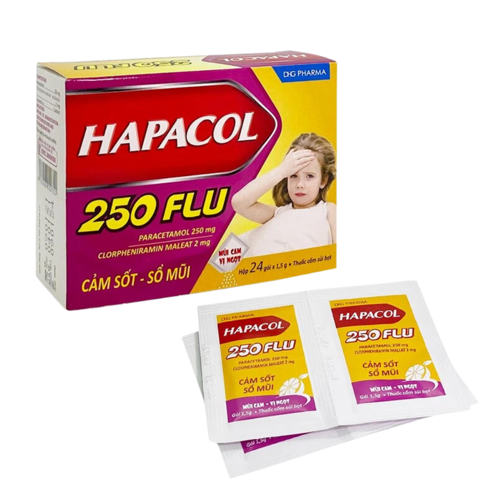 Bột sủi bọt Hapacol flu 250mg trị các triệu chứng ho cảm thông thường (24 gói x 1.5g)