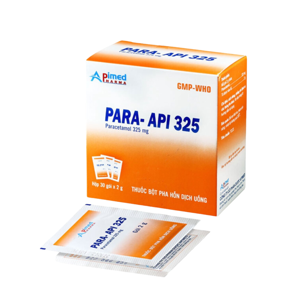 Bột pha uống Para-api 325mg Apimed giảm đau từ nhẹ đến vừa và hạ sốt (30 gói x 2g)