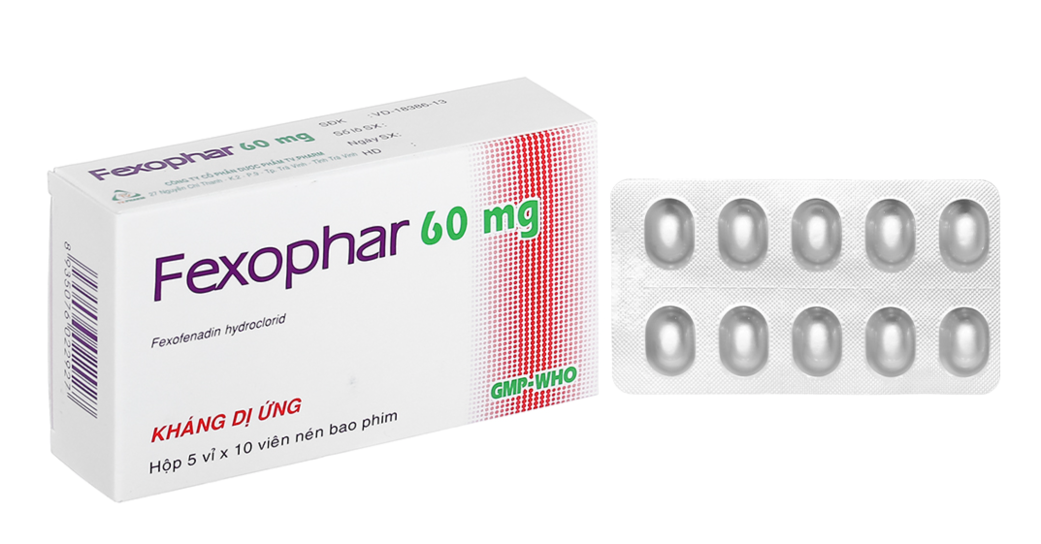 Viên nén Fexophar 60mg trị viêm mũi dị ứng, mày đay (5 vỉ x 10 viên)