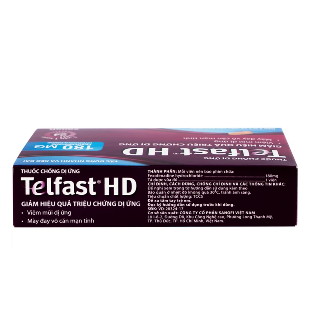 Viên nén Telfast HD 180mg trị viêm mũi dị ứng, mày đay (3 vỉ x 10 viên)