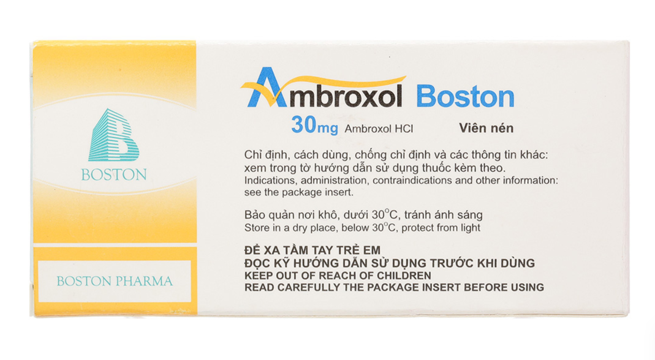 Viên nén Ambroxol 30mg Boston tiêu nhầy, loãng đàm, giảm ho (3 vỉ x 10 viên)