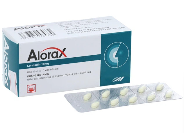 Viên nén Alorax 10mg trị viêm mũi dị ứng, mày đay, ngứa (10 vỉ x 10 viên)