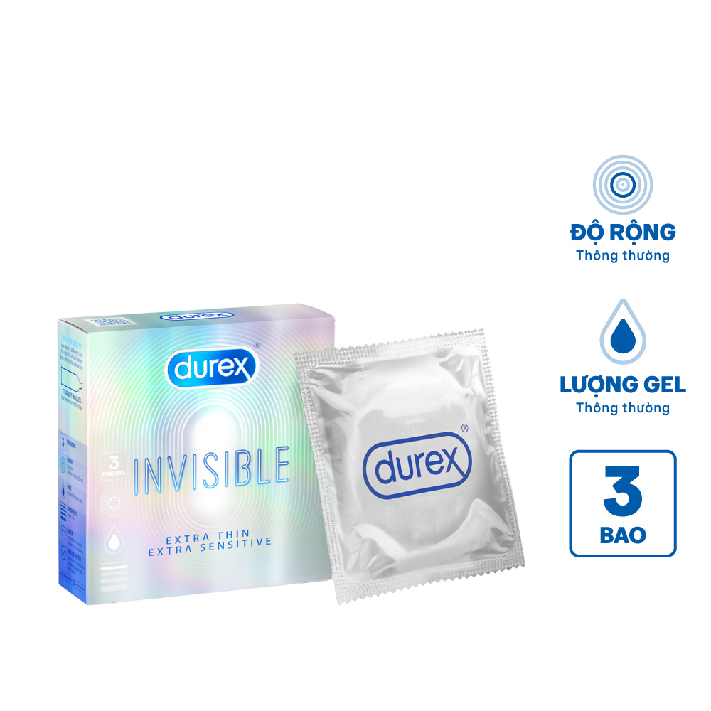 Bao cao su DUREX Invisible Extra Thin Extra Sensitive siêu mỏng, vừa vặn và ôm sát (hộp 3 cái)