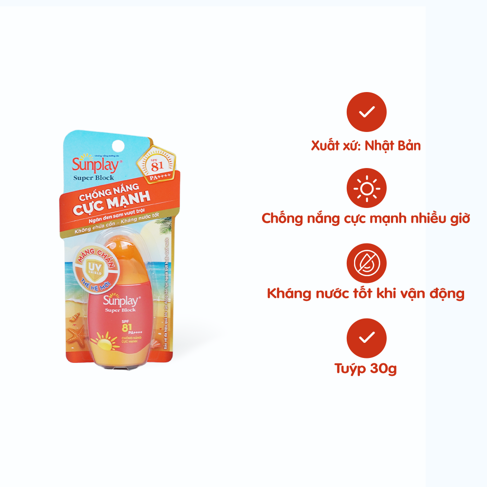 Sữa Chống Nắng SUNPLAY Super Block Ngừa Đen Sạm SPF81 PA++++ ( Tuýp 30g)