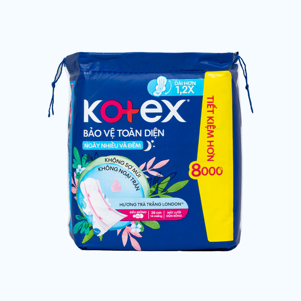 Băng vệ sinh Kotex bảo vệ toàn diện cho ngày nhiều và đêm 28cm (14 miếng)