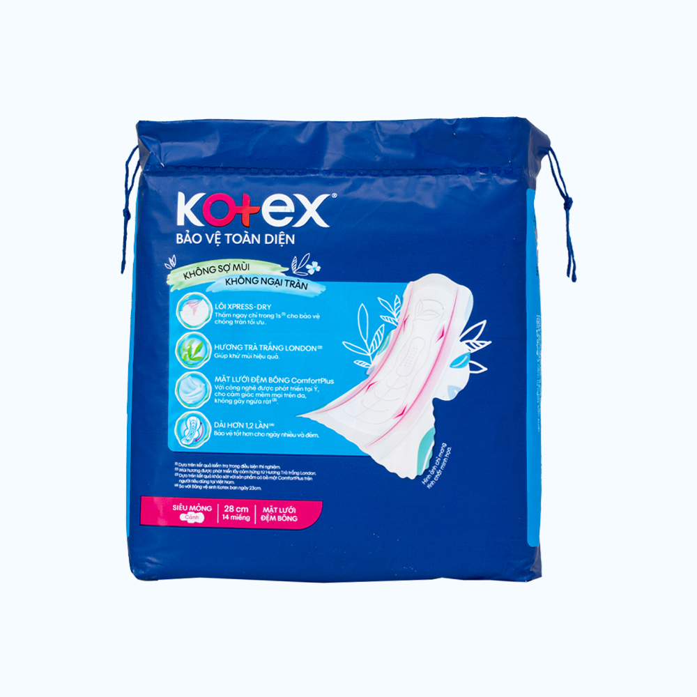 Băng vệ sinh Kotex bảo vệ toàn diện cho ngày nhiều và đêm 28cm (14 miếng)