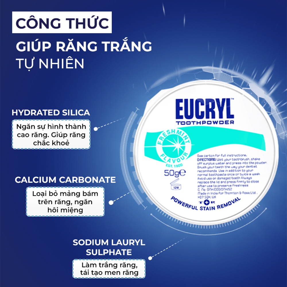 Bột Hỗ Trợ Tẩy Trắng Răng EUCRYL Toothpowder hũ 50g