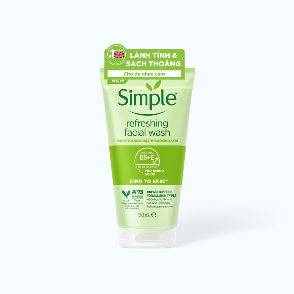 Sữa Rửa Mặt SIMPLE Refreshing Facial Wash 100% Soap Free Giúp Làm Sạch Da (Tuýp 150ml)