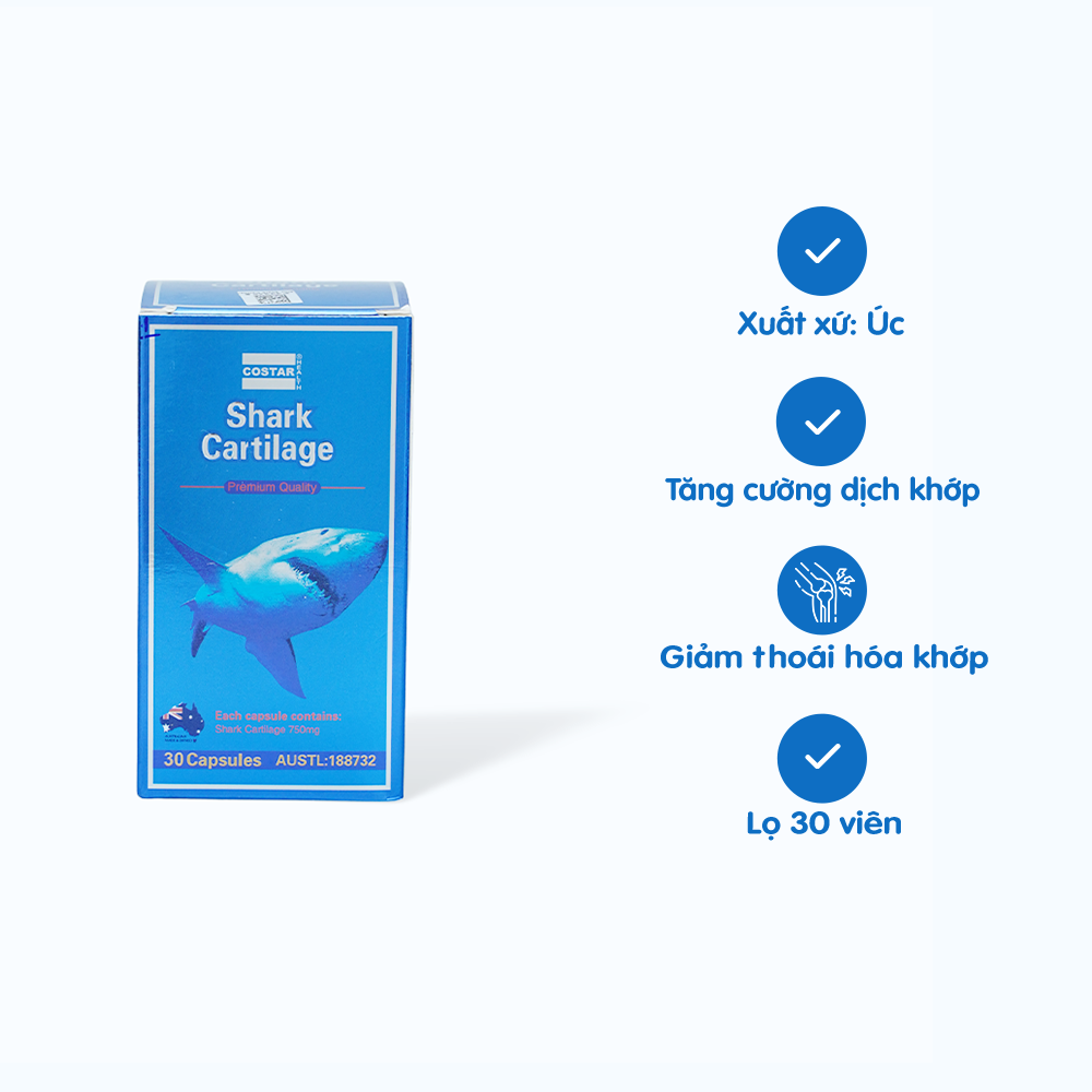 Viên uống Costar Shark Cartilage tăng dịch khớp, ngừa thoái hóa khớp ( Lọ 30 viên )