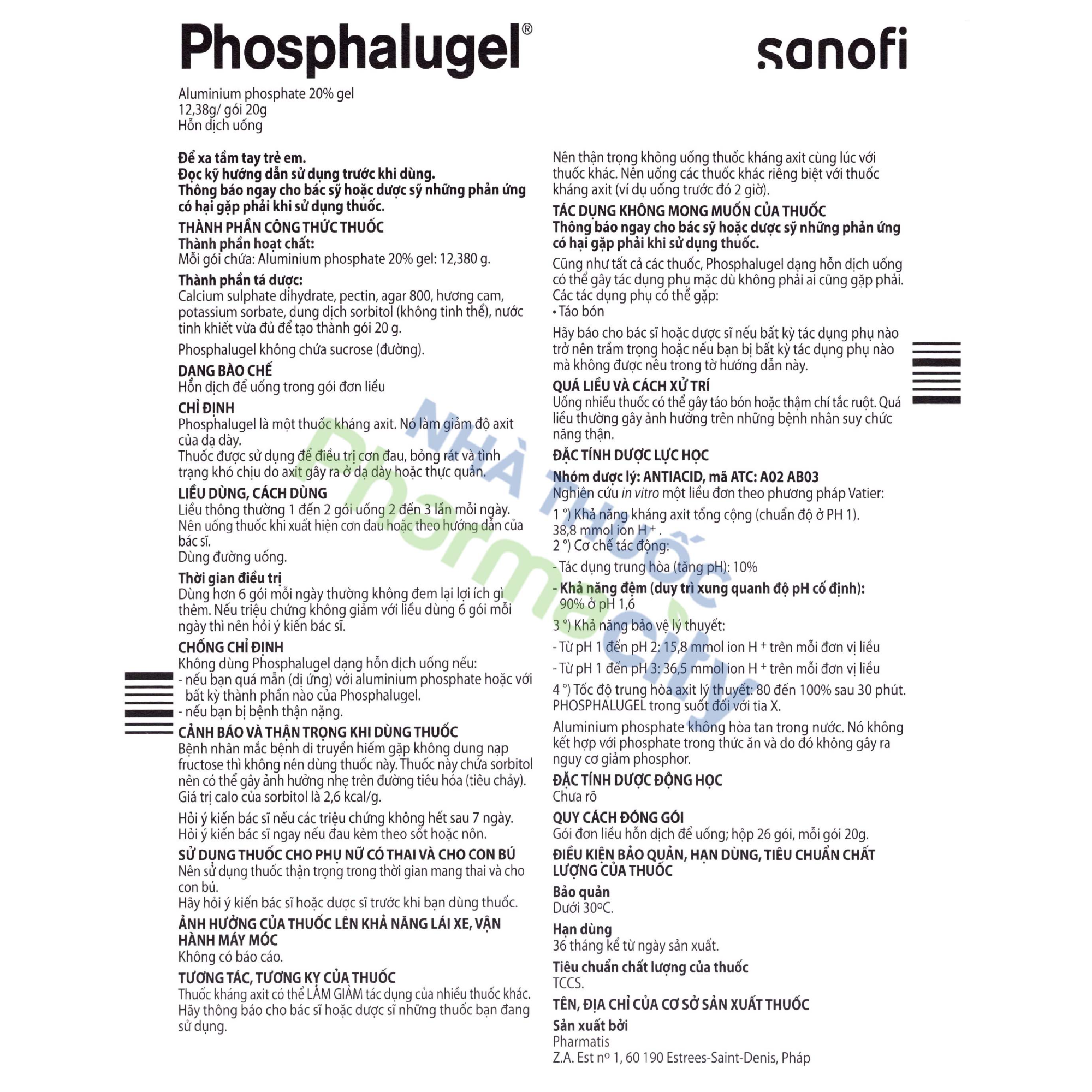 Hỗn dịch uống Phosphalugel 20% điều trị viêm loét dạ dày tá tràng, viêm thực quản (hộp 26 gói)