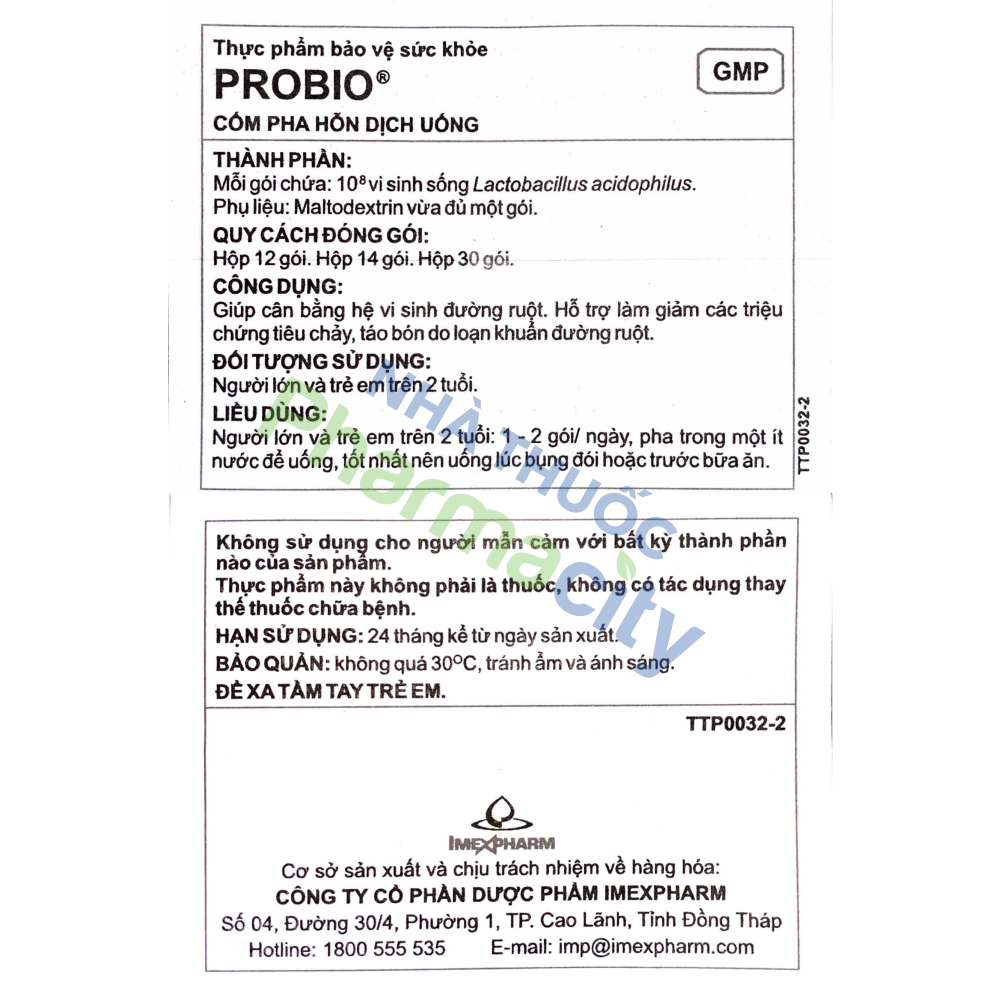 Cốm pha hỗn dịch uống Probio Imexpharm giúp cân bằng hệ vi sinh đường ruột (Hộp 14 gói x 1g)