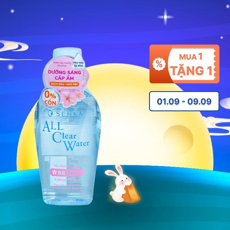 Nước Tẩy Trang SENKA All Clear Water Micellar Formula Bright Cấp Ẩm, Dưỡng Sáng Da (Chai 230ml)