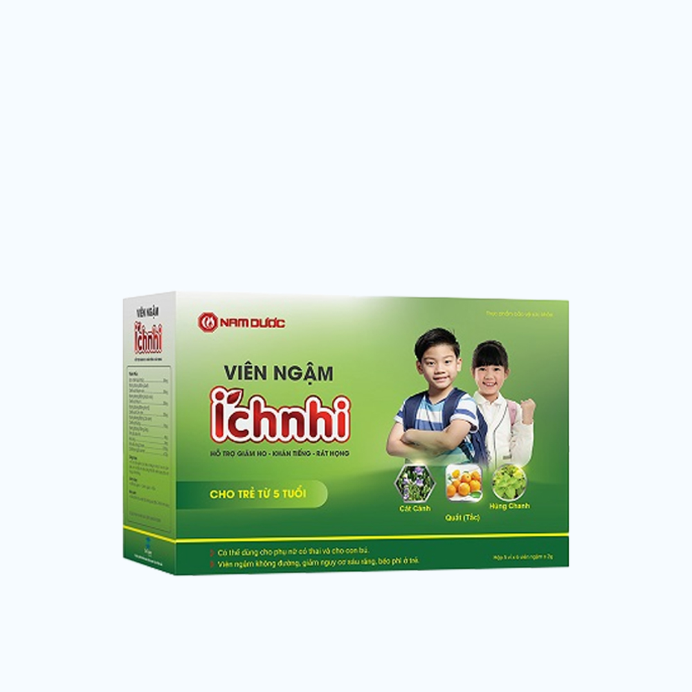 Viên ngậm Ích Nhi giảm viêm họng cho trẻ từ 5 tuổi (Hộp 5 vỉ x 6 viên)