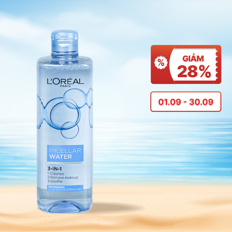 Nước Tẩy Trang L'OREAL Micellar Water 3-in-1 Refreshing Even For Sensitive Skin làm sạch da cho da nhạy cảm (400ml)